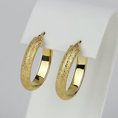 #ad Pretty Italy 14k Yellow Gold Women#x27;s Vintage Textured Oval Hoop Earrings $111.53