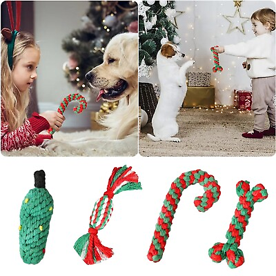 #ad （1PC）Christmas Themed Knotted Pet Toy For Dogs Durable Chew And Teeth Cleaning $14.04