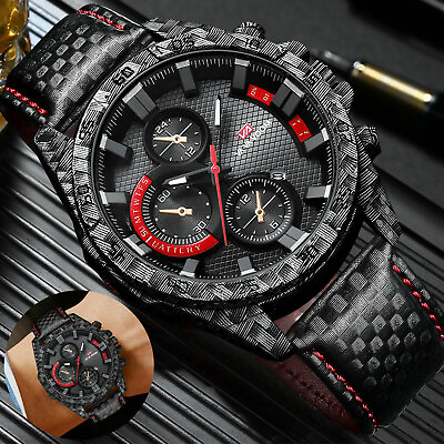 #ad Men#x27;s Quartz Stainless Steel Leather Analog Waterproof Sport Military Wristwatch $13.48