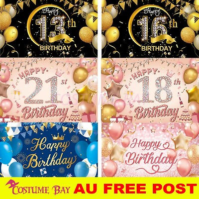 #ad Happy Birthday Backdrop Banner Background Cloth Photo Party Large Decoration AU AU $25.95