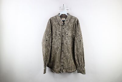 #ad Vtg Streetwear Mens XL Faded Stretch Mossy Oak Camouflage Hunting Button Shirt $44.95