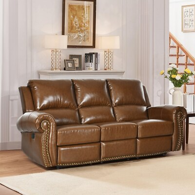 #ad 3 Seater Recliner Sofa Faux Leather Home Theater Seating with Nailhead Studded $1299.99