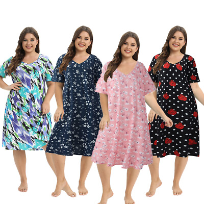#ad Women Pajamas Dress Short Sleeve Floral Nightdress Casual Print Loose Dress Plus $14.99