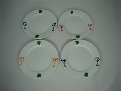#ad CRATE amp; BARREL Appetizer Plates 6quot; Cocktail Martini Olive Round Set of 4 Painted $20.09