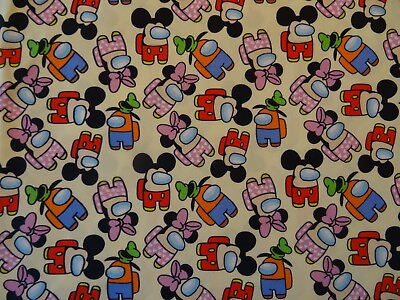 #ad Among Us Mickey Mouse Minnie Mouse amp; Pluto Video Game Novelty Cotton Fabric $7.58