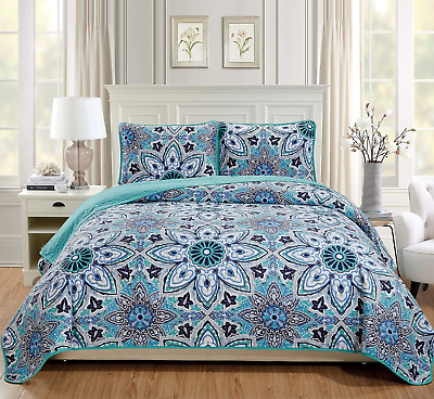 #ad over Size Quilted Bedspread Floral New Turquoise Full Queen $59.51