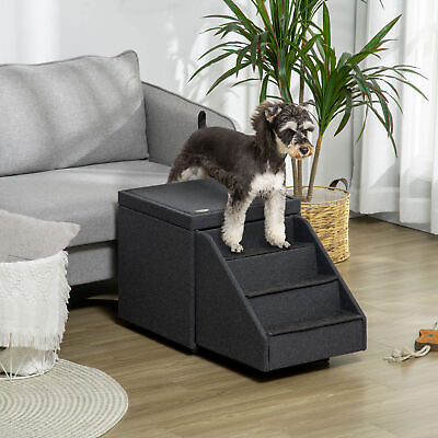 #ad PawHut Dog Stairs Ottoman W Storage Compartment Basket for High Beds Sofa $106.75