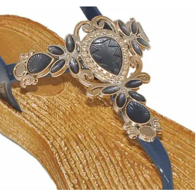#ad EVE WOMEN#x27;S SANDALS Bling with jewel design Toe Thong New Navy 1376 NWT $14.99