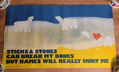 #ad Vintage Sticks amp; Stones Can Break My Bones Poster polar bear $25.99