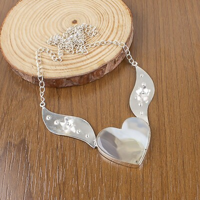 #ad Natural Botswana Agate Gemstone Necklace White 925 Sterling Silver Jewelry $16.20