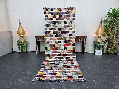 #ad Moroccan Handmade Vintage Rug 3#x27;x8#x27;2quot; Berber Checkered Blue Cotton Tribal Carpet $400.00