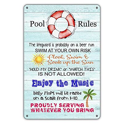 #ad Funny Rules Metal Tin Sign Wall D閏or Blue Sign for Home Swimming Indoor Pool $16.18