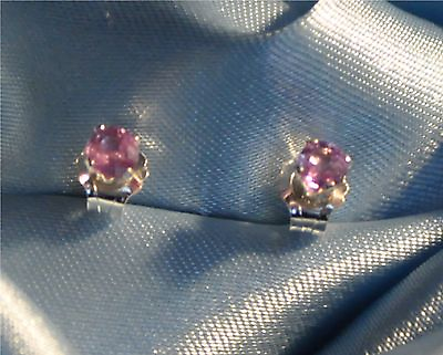 #ad 3MM ROUND PINK SAPPHIRE STERLING SILVER STUDS $11.25