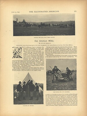 #ad 1896 Second Battery of New York State Militia Encampment Training Engravings Old $18.95