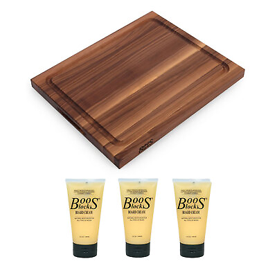 #ad John Boos Walnut Wood 21 Inch Au Jus Carving Board and Care Cream 5 Oz 3 Pack $174.99