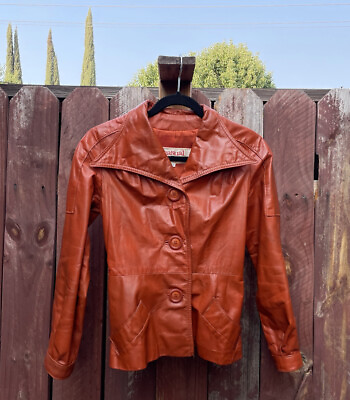 #ad Vintage 70s Casual Corner Burnt Orange Button Down Coat Jacket Pointy Collar $65.00