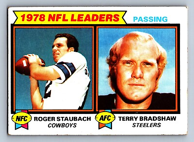 #ad Roger Staubach Terry Bradshaw 1979 Topps NFL Passing Leaders Football Card #1 $1.95