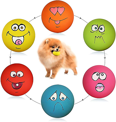 #ad Smile Face Dog Squeaky Toys Soft Latex Squeak Balls for Puppy Small Pet Dogs 6 P $29.86
