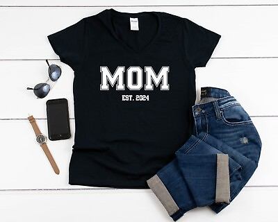 #ad V neck Custom Mom Shirt Gift Pregnancy Announcement Mother#x27;s Day New Mama Reveal $12.49