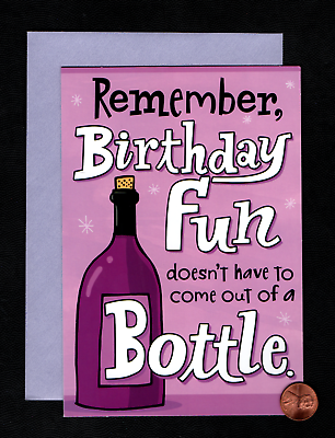 #ad BIRTHDAY Wine Purple Bottle Cork HUMOROUS Greeting Card NEW W TRACKING $2.99