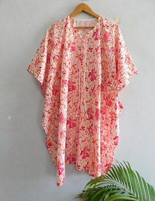 #ad Indian Cotton Floral Print Short kaftan Abaya Dress Voile Beach Tunics Caftan $21.95