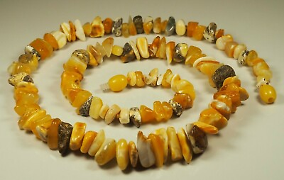 #ad White Yellow Color Genuine Baltic Amber Stones Polished Jewelry Necklace 23 g. $22.00