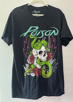 #ad Posion Rock Metal Band Snake Skull Rose Graphic Shirt Men#x27;s Size L Black $14.85