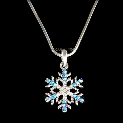 #ad Blue SNOWFLAKE made with Swarovski Crystal Christmas Holiday Necklace Jewelry $50.00