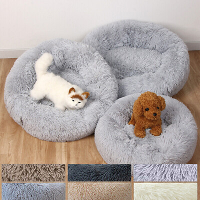 #ad Fluffy Donut Cuddler Plush Pet Bed Dog Cat Soft Warm Round Calming Bed Washable $32.50