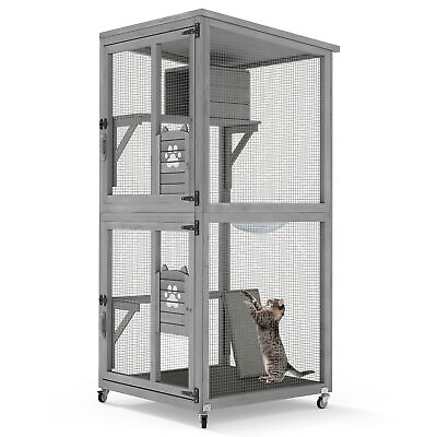 #ad Cat Catio Outdoor Cat House Wooden Large Enclosure on Wheels with Resting Box $199.99