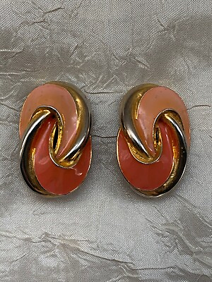 #ad Vintage French Designer Clip on Earrings 2 tones of peach orange colours 3.3cm $69.00