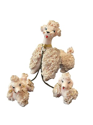 #ad LEFTON Vintage Spaghetti Poodle Family Mom And Puppies Chained Pink Gold Japan $44.00