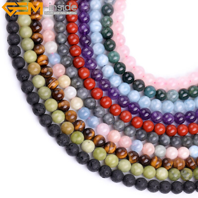 #ad Natural Assorted Gemstone Round Smooth Loose Beads Jewelry Making Strand 15quot; 8mm $8.09