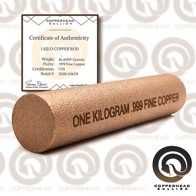 #ad 1 Kilo 36 oz Solid Copper Rod 2.3 lb Pound .999 Bullion Round Bar $34.99
