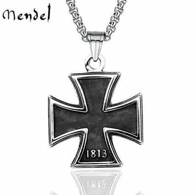 #ad MENDEL Mens Stainless Steel 1813 1949 WW2 German Iron Cross Pendant Necklace Men $12.99
