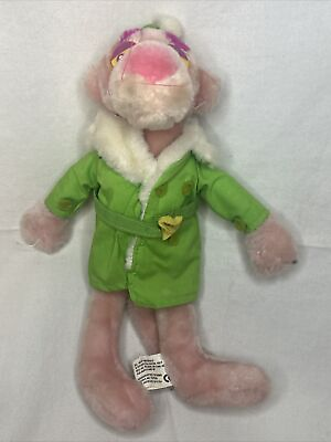 #ad Vintage Pink Panther Plush Green Coat 11quot; 1999 Stuffed Animal Plush Toy $12.95