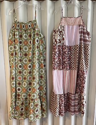 #ad Universal Thread TWO Cotton Sundresses Pink Patchwork Green Quilt Print 2XL NWT $29.97