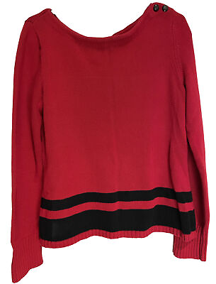 #ad Polo Lauren Ralph Lauren Red Sweater Black Striped Women’s Size L Cotton Knit $24.95