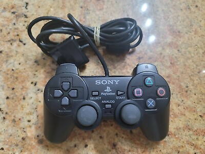 #ad Sony PS2 BLACK Wired Controller OEM DualShock PlayStation 2 AUTHENTIC $21.75