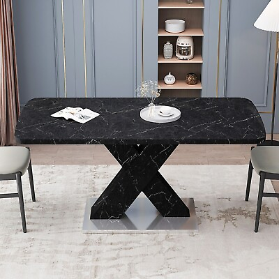 #ad Modern Stretchable Dining Table with MDF X Shape Table Leg and Metal Base $426.71