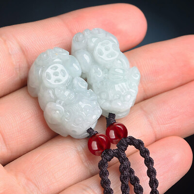 #ad Burmese Jade Pixiu Pendant 1PC Jewelry Necklace Jadeite Carve Natural White $10.00