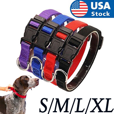 #ad Dog Pet Adjustable Nylon Collar with Quick Release Buckle S M L XL 4Colors Puppy $6.49