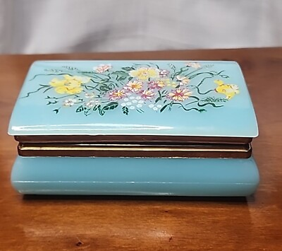 #ad Vintage Price products Hong Kong Made Trinket Box Jewelry Blue Flowers $20.00