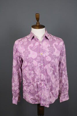 #ad Desigual Purple Stripe Regular Floral Print Long Sleeve Dress Shirt M $31.25