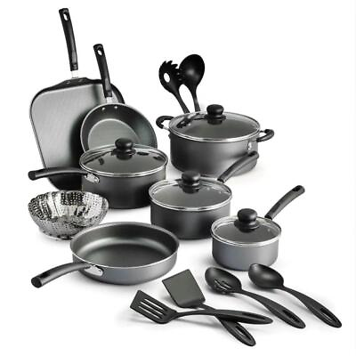 #ad Cookware Set Steel Gray Pots and Pans Set 18 Piece Non stick $67.88