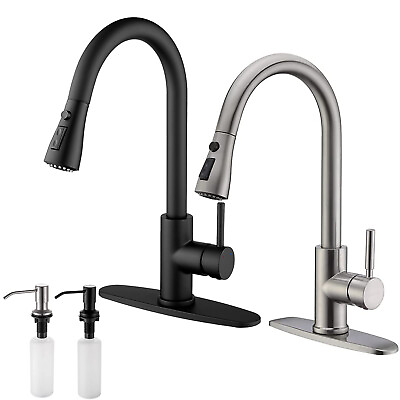 #ad Kitchen Sink Faucet Swivel Single Handle Pull Down Mixer Tap with Soap Dispenser $38.99