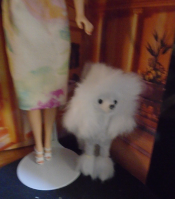 #ad WHITE POODLE DOG FOR BARBIE VERY FLUFFY HAIR 5quot; TALL 3quot; LENGTH BRAND NEW $15.00