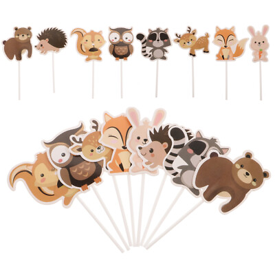 #ad Cute Forest Animals Cupcake Toppers Woodland Cake Picks 24pcs $9.25