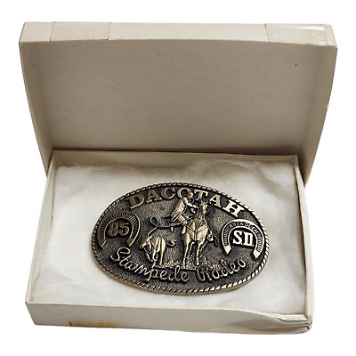 #ad ADM Dacotah Stampede Solid Brass Buckle 1985 Rodeo Aberdeen South Dakota #59 $46.16