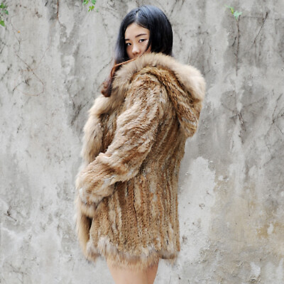 #ad Knit Rabbit Fur Lady Jacket Real Fur Coat Winter Coat Real Fur Jacket GBP 230.24